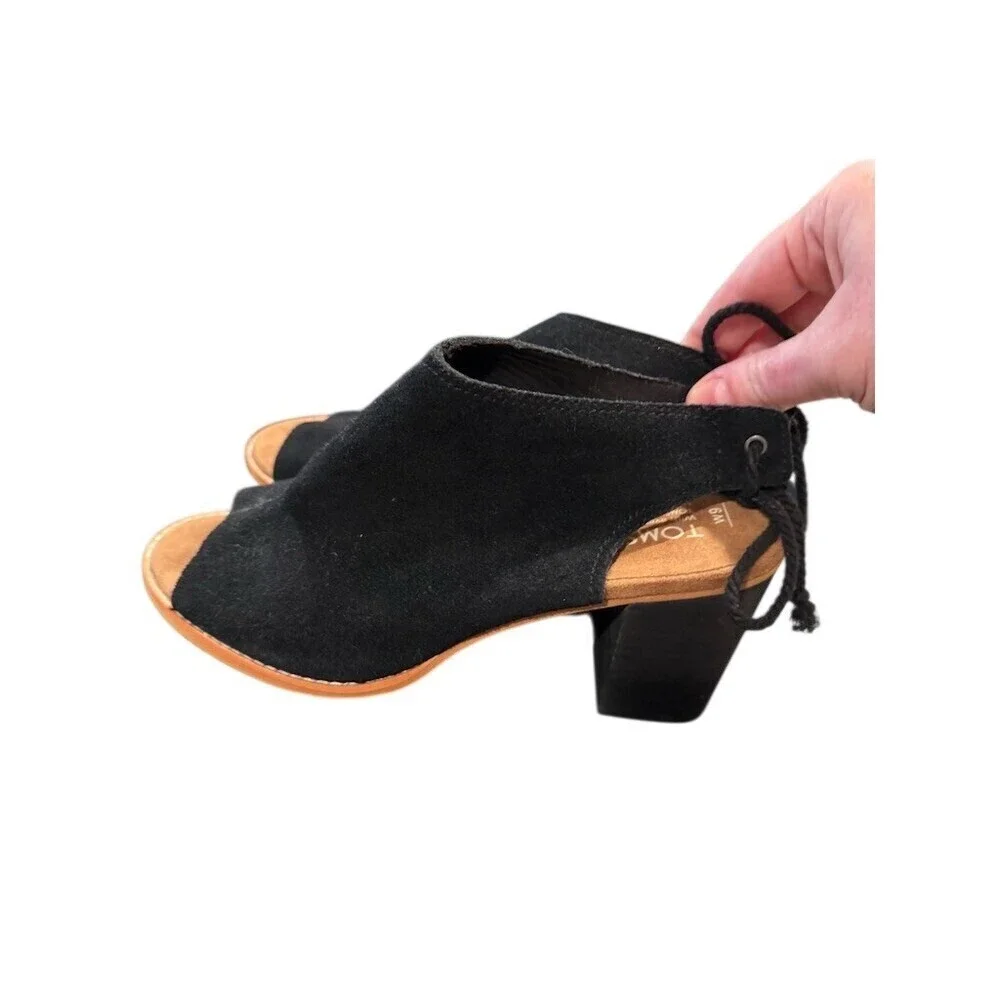 TOMS Womens Black Suede Peep Toe Bootie Sandal Size 9